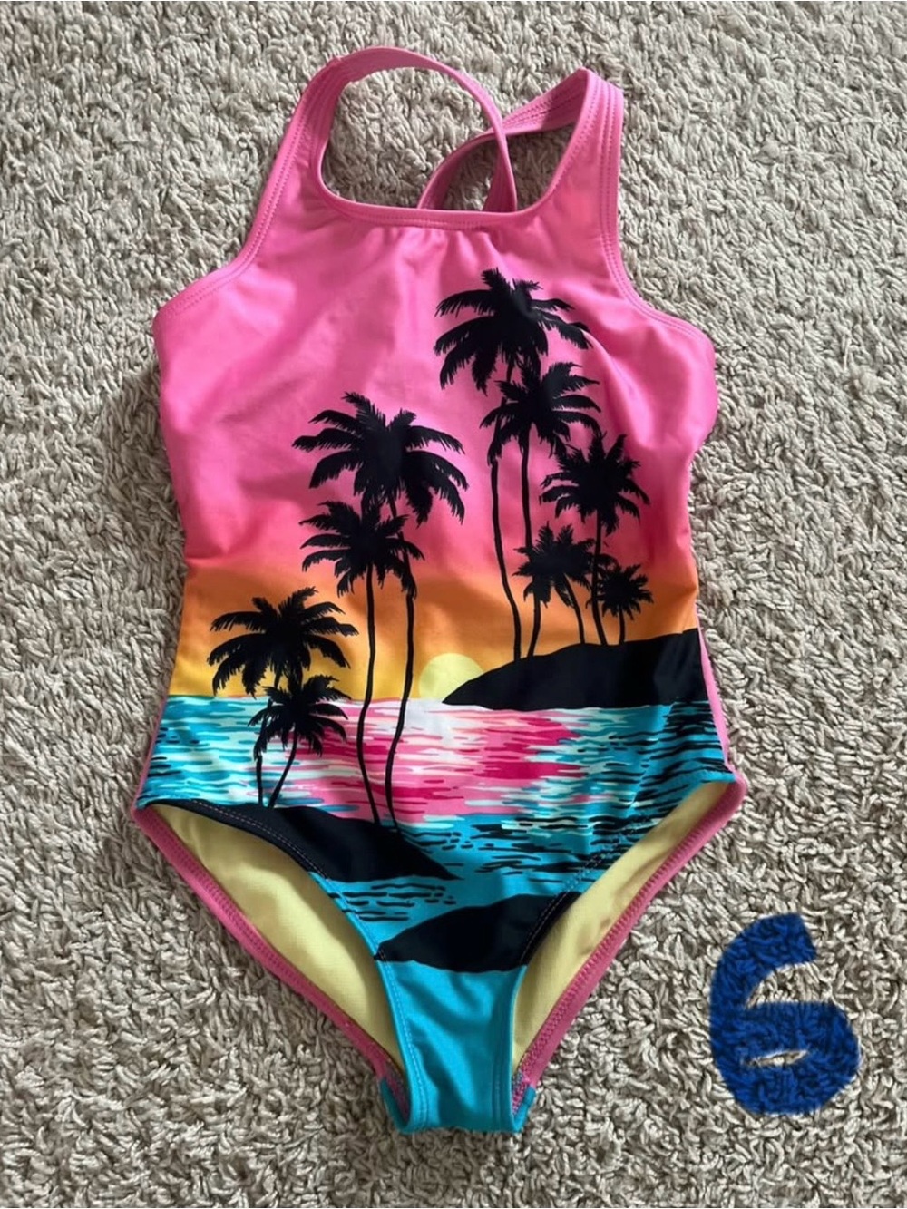 Girls Pink Tropical Sunset One-Piece Swimsuit